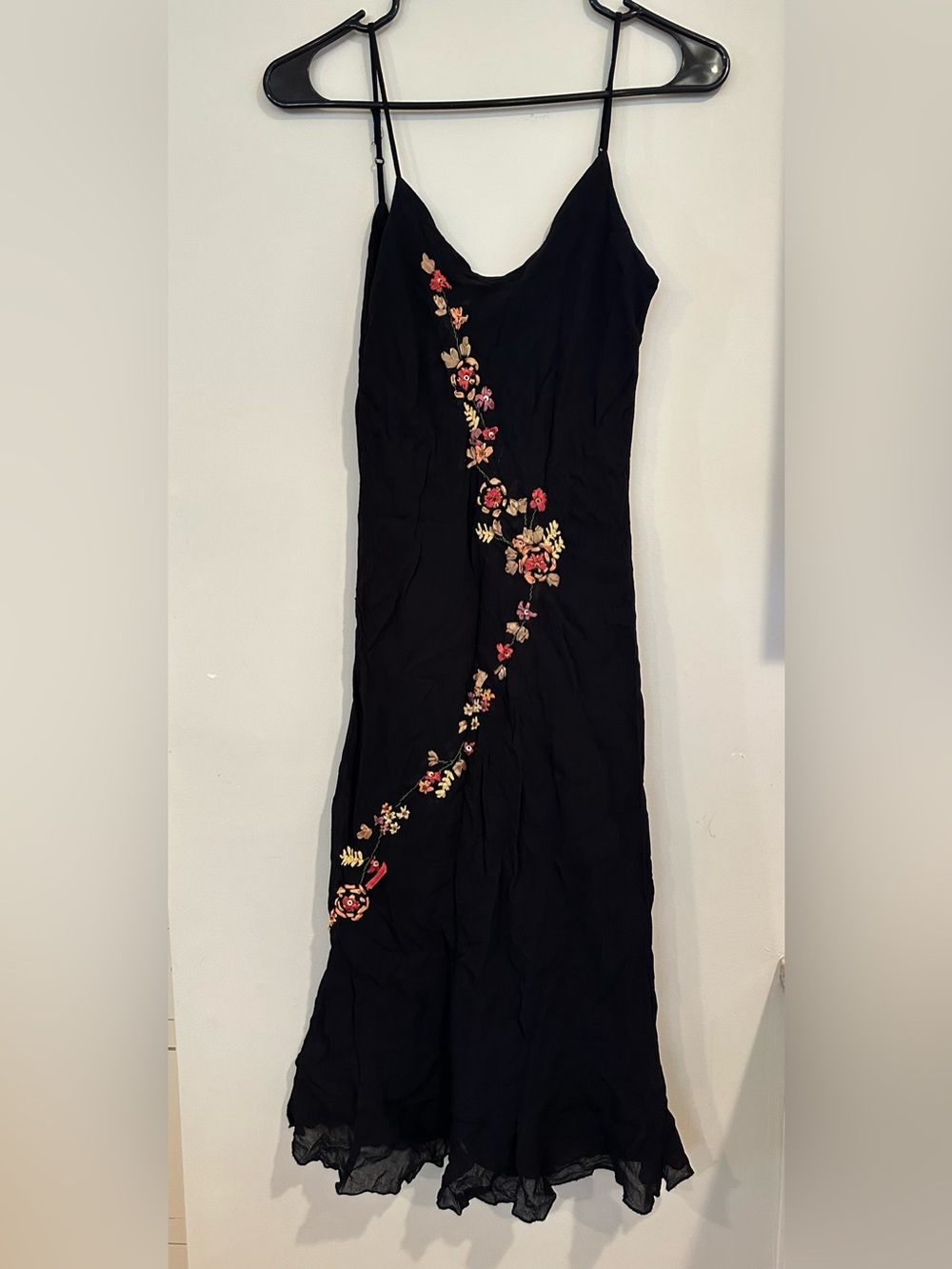 Tres Jolie Accessories Black Maxi Dress with Pink & Gold Floral Embroidery